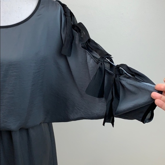 NWT THREAD silky elastic waist work part designer dress bow tie bat wing sleeves - Picture 6 of 14